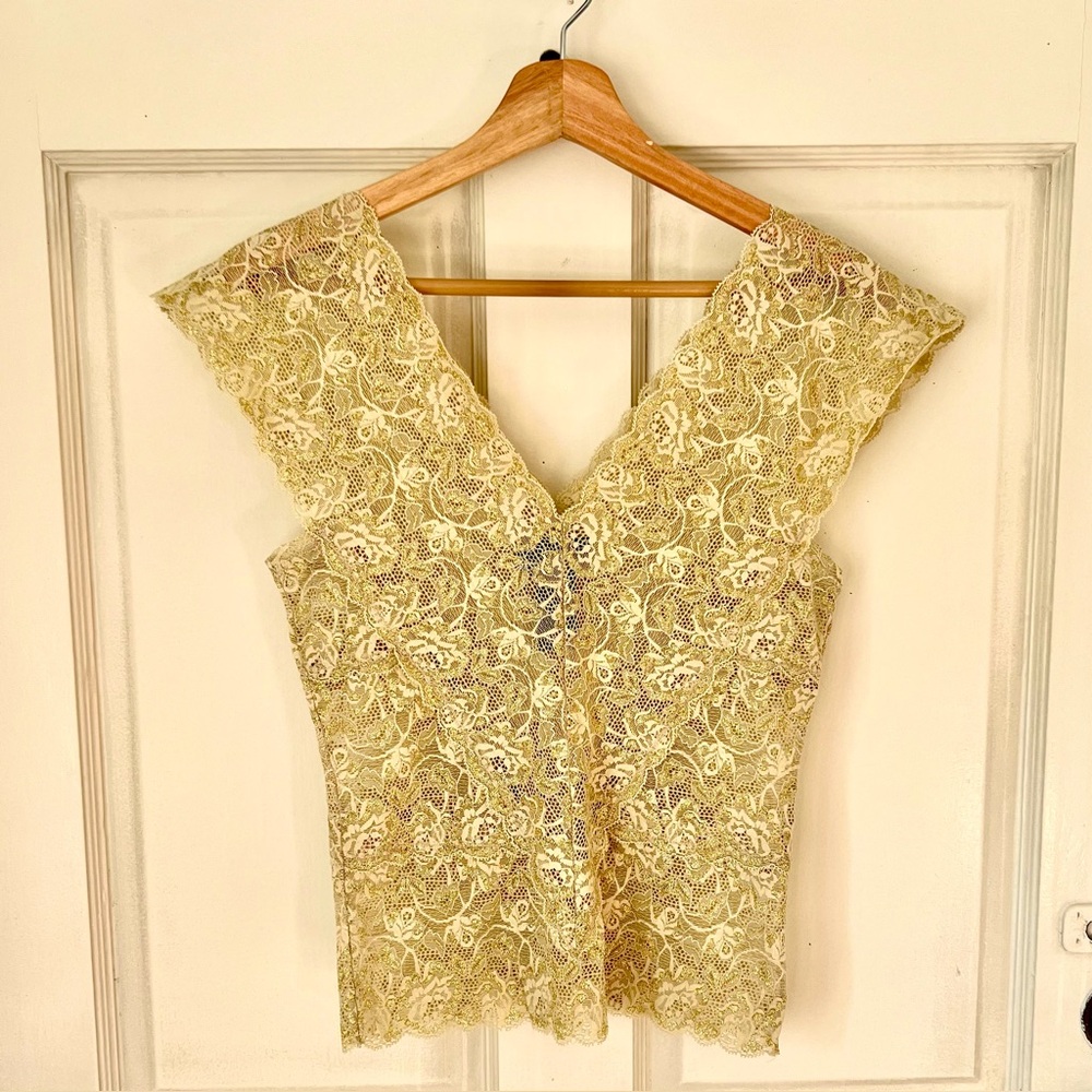 DKNY JEANS Gold Lace Top.
